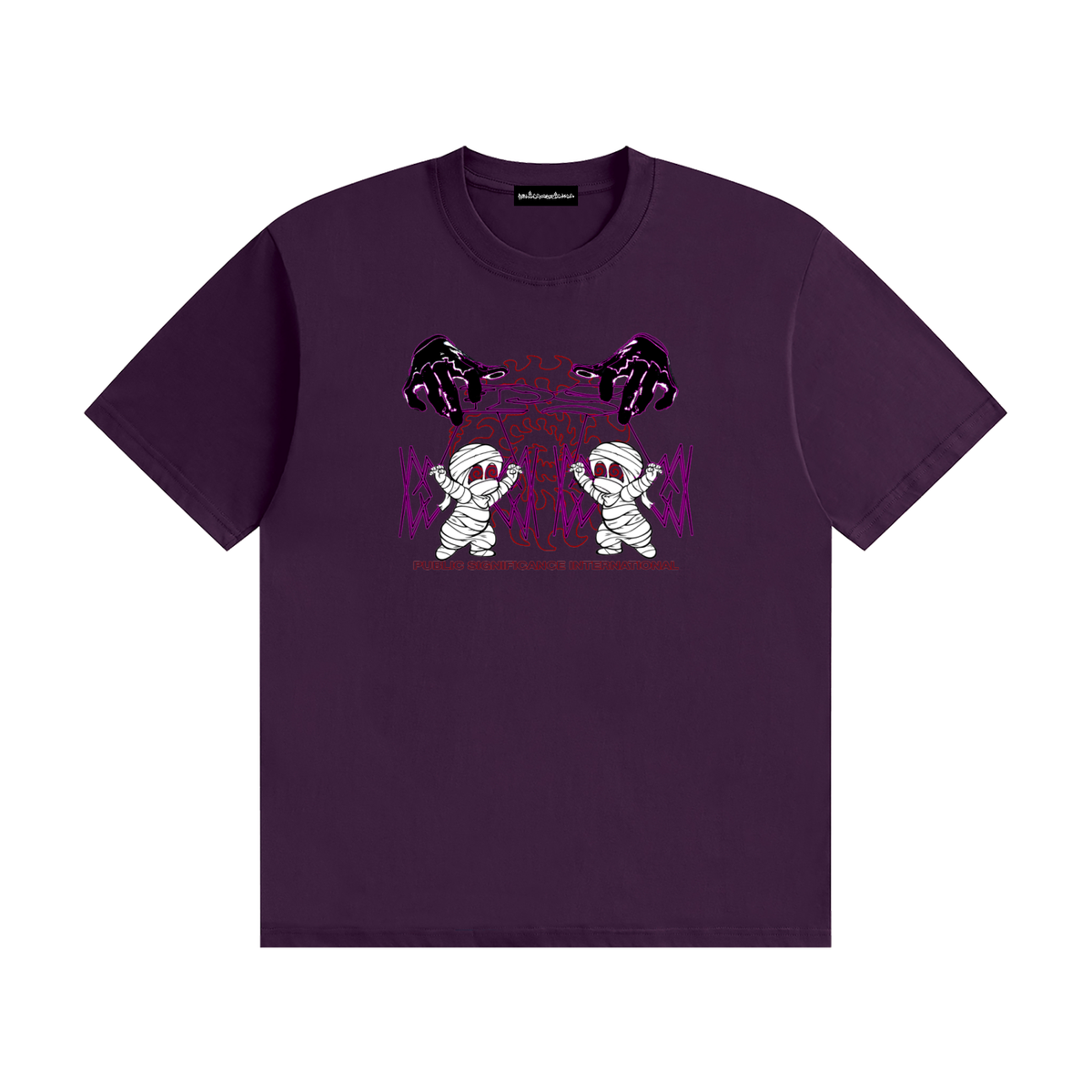 purple t shirt with purple and black mummy graphic